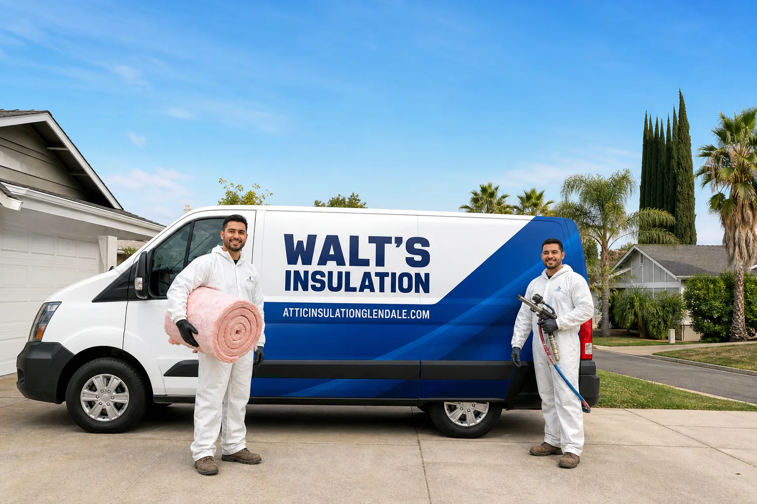 Walt's Insulation insulation service vehicle and crew in Glendale, CA